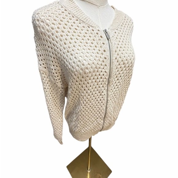 Sanctuary Cream Open-Knit Bomber Style Full Zip Cardigan Sz Small - Picture 4 of 12